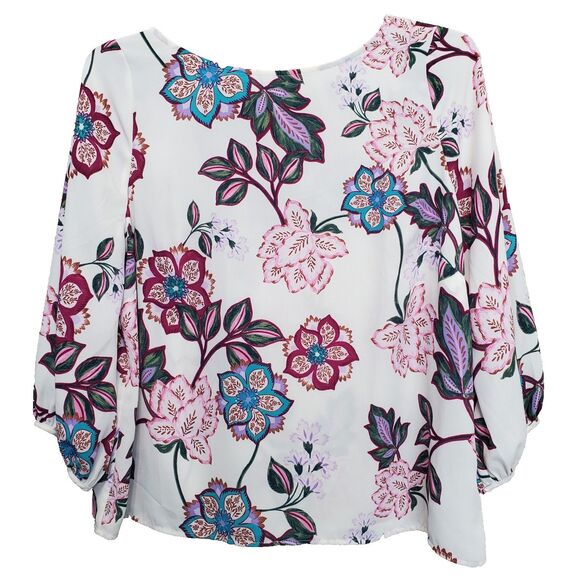 TALBOTS Plus Petites Floral Print Poet Sleeve Keyhole Back Blouse Size 1XP - Picture 1 of 6